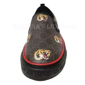 GUCCI SHOES MENS 1977 TENNIS SLIP ON SNEAKERS GG SUPREME TIGER 10G Gucci Black GG Supreme Tiger Slip-on Sneakers – Genuine Design main image 4
